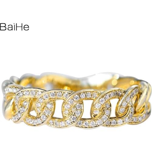 BAIHE Solid 14K Yellow Gold 0.14ct H/SI Round cut Natural Diamonds Engagement Ring Fine jewelry Wedding beautiful diamond ring