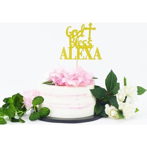 God Bless Glitter Cake Topper First Communion Cake Topper Baby Glitter Decorations Baby Girl or Boy Dedication for Confirmation