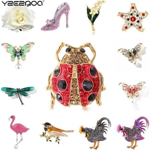 Insect Bee Floral Crystal Cock Brooch Beetles Brooches Pin Butterfly Brooch For Women Pins Scarf Clip Jewelry Broach Bouquet