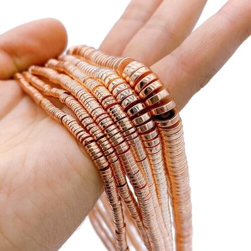 Rose Gold 3/4/6/8mm Natural Hematite Stone Flat Round COINS Spacers Charm Loose Beads For Jewelry Making DIY Bracelet Findings