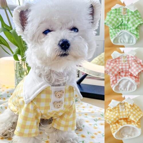 Pet Cute T-Shirt Plaid Printing Turndown Collar Polyester Two-legged Puppy Costume Blouse for Daily Life Summer Pets T-Shirt