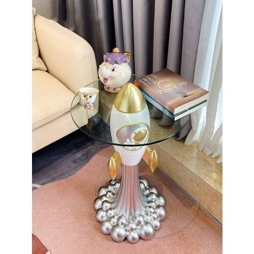 Cartoon Style Home Decor Astronaut Rocket Table Glass Coffee Table Creative Home Living Room Decorations Large Landing Ornaments
