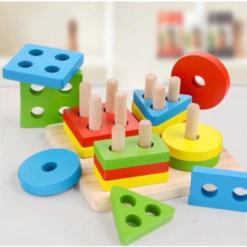 Wooden Building Block Geometric Shape Matching Board Baby Kids Educational Toy