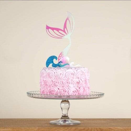 Baby Shower Acrylic Pink Fishtail Cake Toppers Spray Baking Cupcake Toppers for Childrens Birthday Party Cake Decorations New