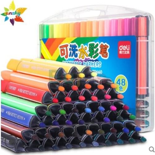 Deli 12/18/24/36/48 color Triangular penholer watercolor pen set childrens graffiti painting watercolor pen large capacity set