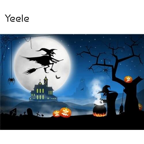 Yeele Halloween Background Props Witch Dead Tree Pumpkin Bat Moon Castle Backdrop Photography Baby For Photo Studio Photophone