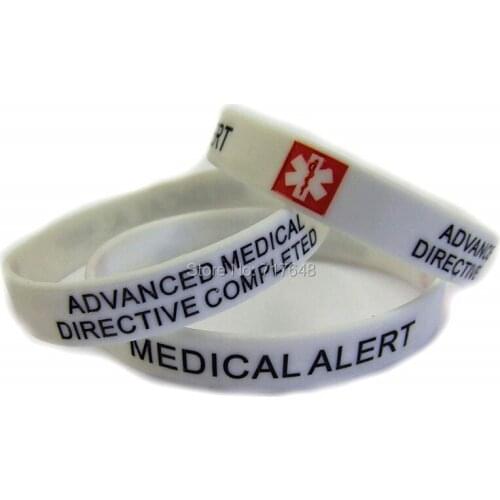 100pcs Medical Alert Advanced Medical Directive Completed wristband silicone bracelets free shipping by epacket A