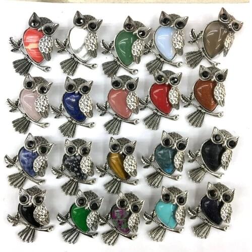 Fashion Owl Carved Shape Pendant Tiger Eye Stone Onyx Opal Pendants for Jewelry Making Wholesale