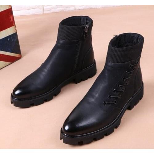 2019 High Quality Men Ankle Boots Genuine Leather Men Boots Warm winter Martin boots pointed toe Leather boots fast shipping