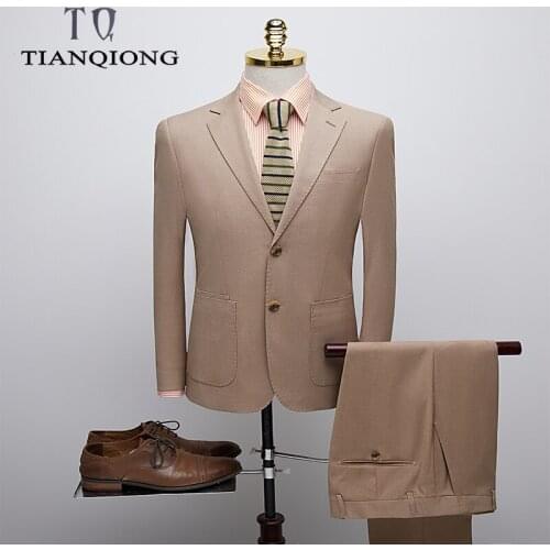 TIAN QIONG (Jacket+Pant)khaki Mens Suit High-end Prom Suits Stage Wear Costume Homme Mariage 2019 Slim Fit Mens Suits with Pants