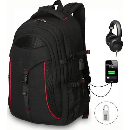Mens 17.3 Inch Laptop Anti-theft Backpack USB Charging Waterproof Notebook Rucksack Travel School Bags Schoolbag Pack For Male