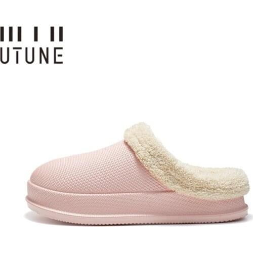 Waterproof EVA House slippers Women Coral fleece Thick sole Indoor Slippers Women shoes platform shoes pantuflas de mujer Slides