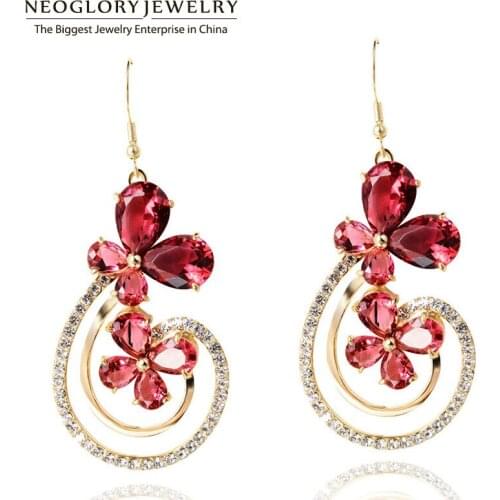 Neoglory Fashion High Quality Austrian Zircon Drop Earrings Brinco Light Yellow Gold Color Jewelry For Women 2020 JS3 BIGE1 QC