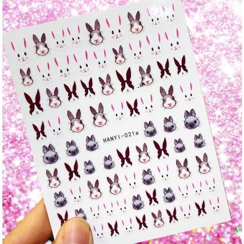 Newest 3D Nail Stickers Decals Colorful Cute Rabbit Design Adhesive Stickers Nail Art Decoration HL75