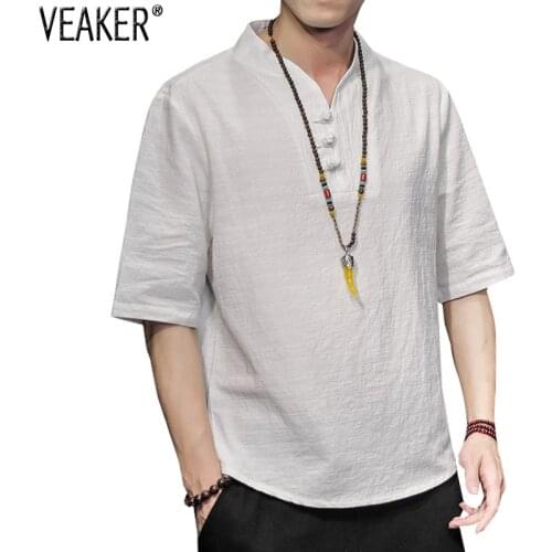 2020 New Men’s Summer Cotton Linen T shirt Male Chinese Style short sleeve T-shirt Solid Color Linen tshirt Tops Plus Size M-5XL