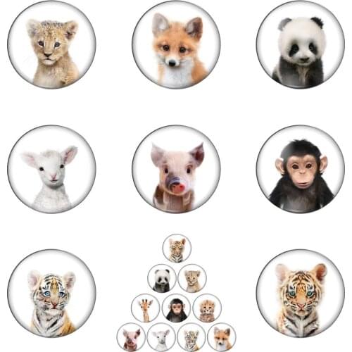 New Baby Animals Sheep Pig Tiger Panda Round Photo Glass Cabochon Demo Flat Back Making Findings Handmade DIY Accessories