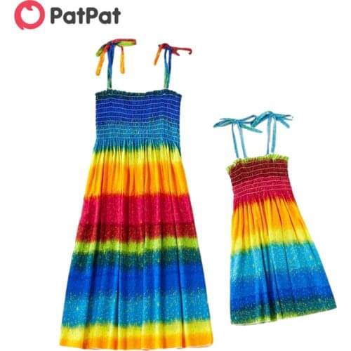PatPat 2021 New Arrival Rainbow Sling Dresses for Mommy and Me Family Matching Dresses