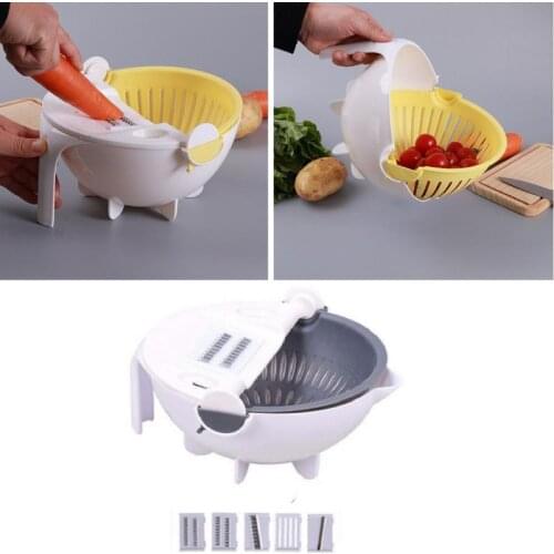 Vegetable Cutter W/Drain Basket Rotate Colander Multifunction Shredder Peeler Slicer Chopper Grater Kitchen Veggie Fruit Baske