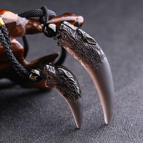 Natural Obsidian Wolfs Fang Pendant Necklaces Manual Rope Women Men Lovers' Necklace Fashion Jewelry For Gift Dropship