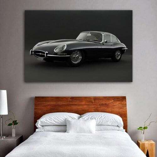 Jaguar E-Type Black Car Retro Cars Posters Canvas Printed Wall Art For Home Decor Living Room Decorations
