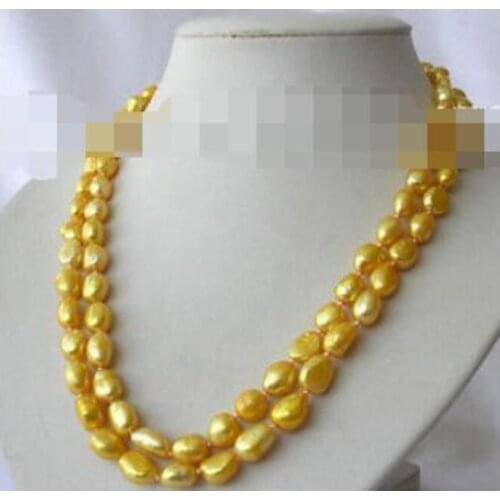 Stunning 19" 2rows 8-9mm baroque gold freshwater cultured pearl necklace s1341