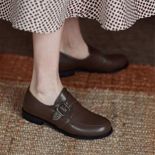 PXELENA Plus Size 34-43 Buckle Round Toe Low Heels Pumps 2021 Spring Autumn Hot Daily Comfort Casual Loafers Lady Shoes Black