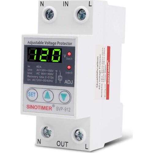 63A 220V Din Rail Adjustable Recovery Reconnect Over and Under Voltage Protective Device Protector Relay Over Voltage Protection
