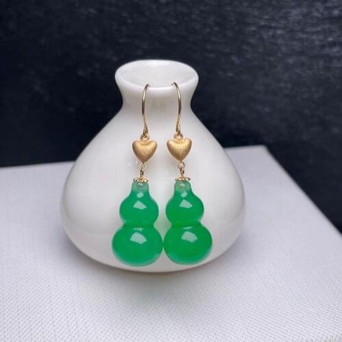 SHILOVEM 18k yellow gold real natural green chalcedony earrings new wholesale Fine women party gift 10*17mm myme1017225ys