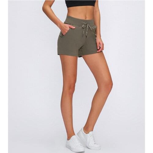 Yoga Shorts Sexy Running Leisure Sports Nylon Gym Workout Shorts Women Anti-sweat High Waist Drawst Sports With Pocke Skims