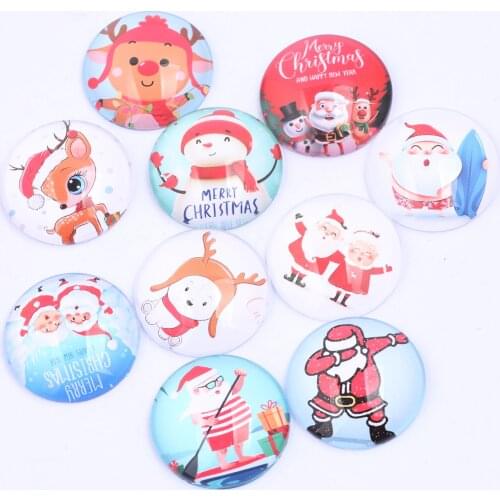 Mixed Christmas Santa Deer Snowman Pattern Photo Glass Cabochon 12mm 20mm 25mm Diy Craft Jewelry Accesories