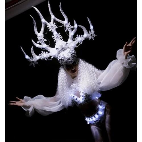 Led lumious clothing White party queen costume Christmas Christmas antlers nightclub stage costumes women dance wear