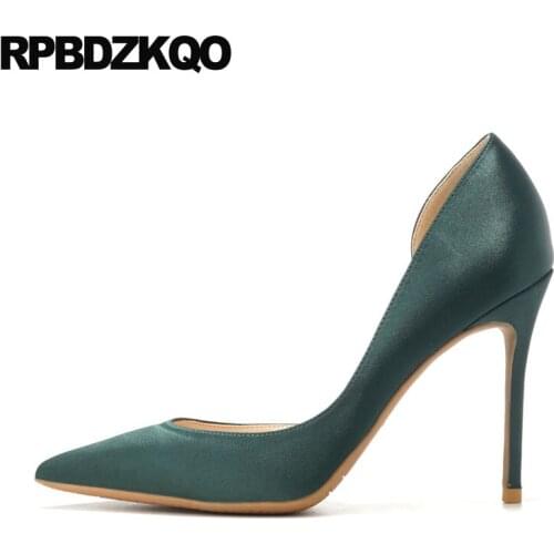 Green satin heels red celebrity thin ultra ladies shoes 8cm high silk stiletto super size 33 extreme big pumps 10 42 pointed toe