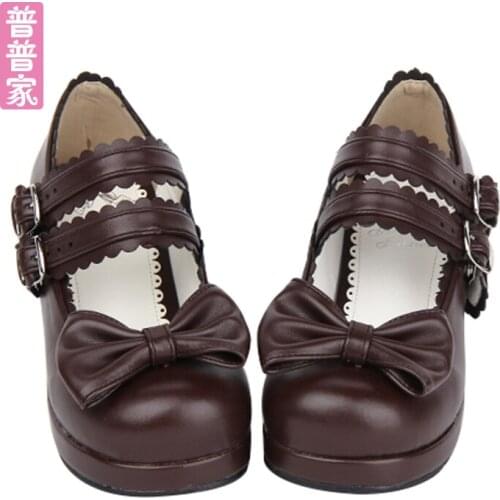 Princess sweet lolita shoes loliloli yoyo black with white bow rabbit hair textile buckle strap high heel boots an1445