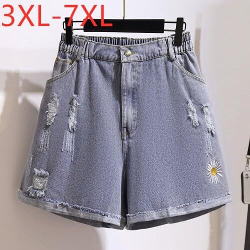 New ladies summer plus size denim shorts for women large loose casual wide leg blue hole pocket jeans shorts 3XL 4XL 5XL 6XL 7XL