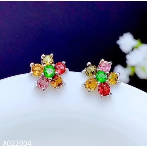 KJJEAXCMY Fine Jewelry 925 sterling silver inlaid natural tourmaline female earrings Ear studs beautiful support detection