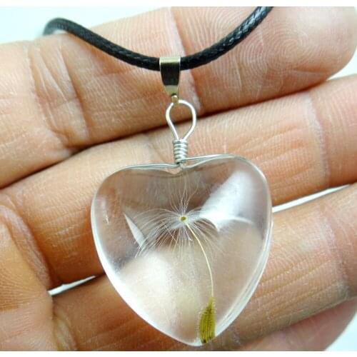 Natural stone Quartz Crystal Opal tiger eye Heart Glass Dandelion seeds Pendant for diy Jewelry making earring necklace 1pcs