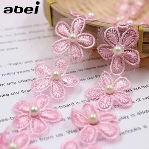 2yards/lot 3cm Embroidered Organza Lace Ribbon DIY headwear Ornaments Girl Dress Baby Clothes Underwear Sewing Accessories