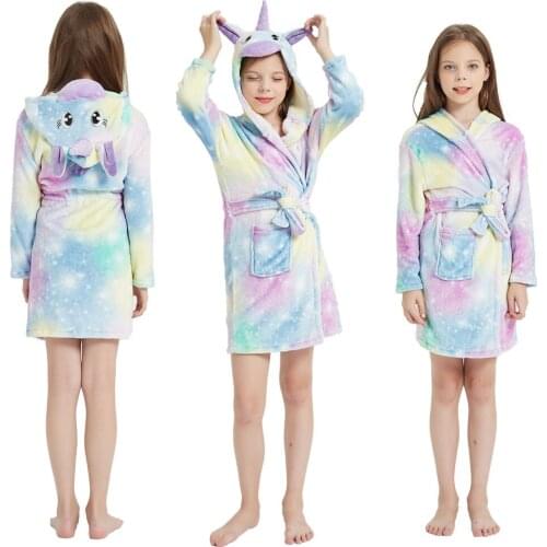 2020 Winter Flannel Childrens Beach Towels Girls Unicorn Kigurumi Bathrobes Unicorn Pajamas Kigurumi Pajama Unicorn Towels