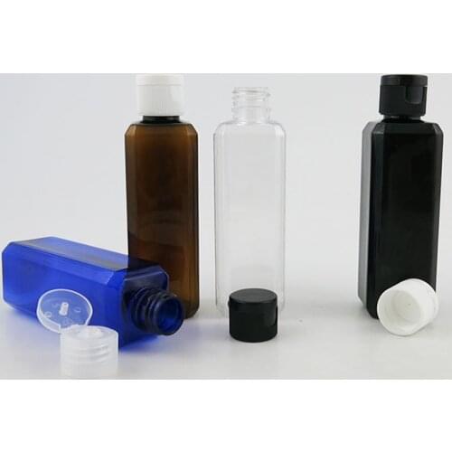 30 x 100ml Empty Clear Blue Amber Black Square Plastic Cosmetic Bottle Refillable Flip Top cap Shampoo Lotion Cream Bottle 100cc