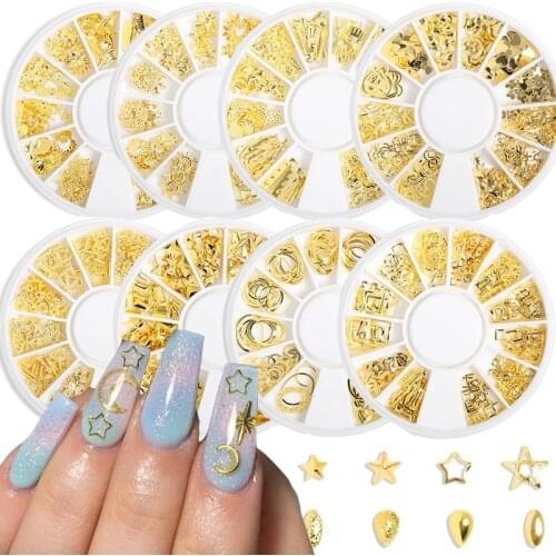 3D Nail Rivets Mixed Hollow Nails Art Moon Star Ocean Gold Rivet Irregular Alloy Metal Rivets Nail Art Tips DIY Nails Rhinestone