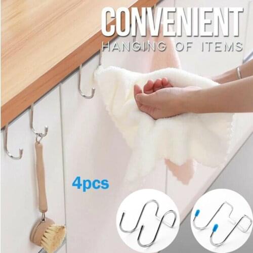 4PCS Stainless Steel Double S Shaped Hooks Kitchen Pot Pan Hanger Cloth Holder