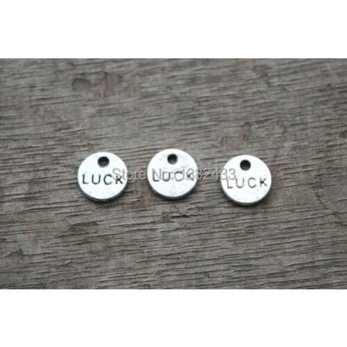 50pcs -LUCK small disc Charms,antique tibetan Silver Good Luck Pendants Charms 9mm