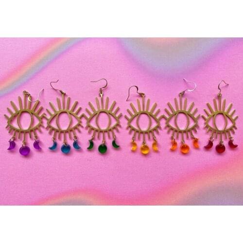 Acrylic Evil Eye Moon Phase Earrings |Moon Phase Earrings | Boho Earrings | Moon Earrings | Celestial Jewelry