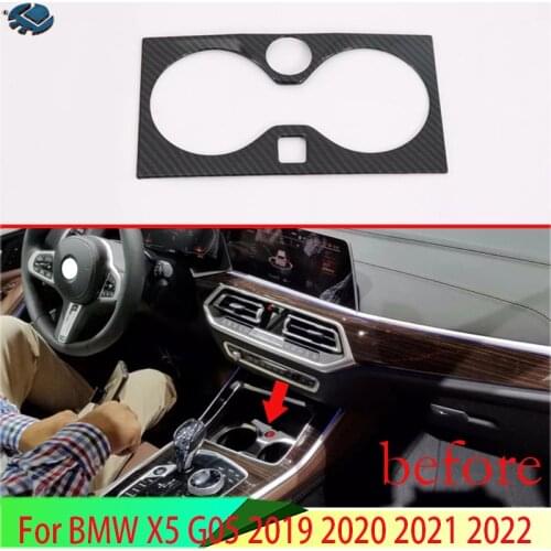 For BMW X5 G05 2019 2020 Carbon Fiber Style Front Center Console Cup Drink Holder Cover Trim Bezel Frame Molding Garnish