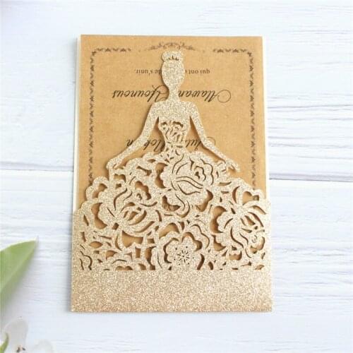 Glittery anniversary card greetings card pocket rose girl laser cutting customized printing 50pcs