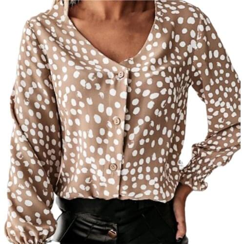 Blouses shirts womens sexy tops Dot Print V-Neck Women Shirt Single Breasted Long Sleeve Pullovers Pleated Cuff Autumn Shirt top