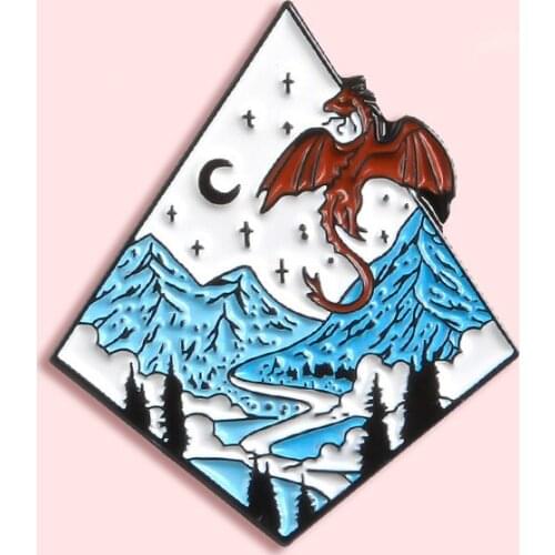 D20 Game Metal Enamel Badge Moonlight Dragon Snow Mountain Brooch Creative Adventure Pin Trendy Lapel Jewelry Gift For Friends