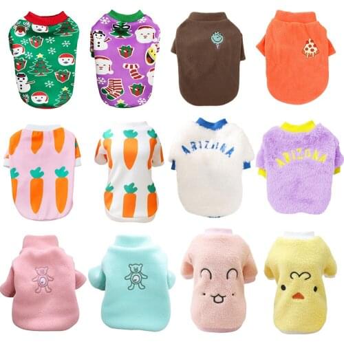 Fleece Pet Dogs Clothes Cartoon Multi Pattern Puppy Soft Coral Fleece Dog Hoodie Yorkshire Pullovers Sweaters Clothing For Cat