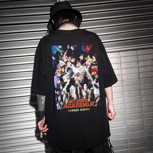 My Hero Academia Cartoon T-shirt Men Midoriya Izuku anime t shirt Himiko Toga Graphic Tee Hip Hop Front and back printing Tops
