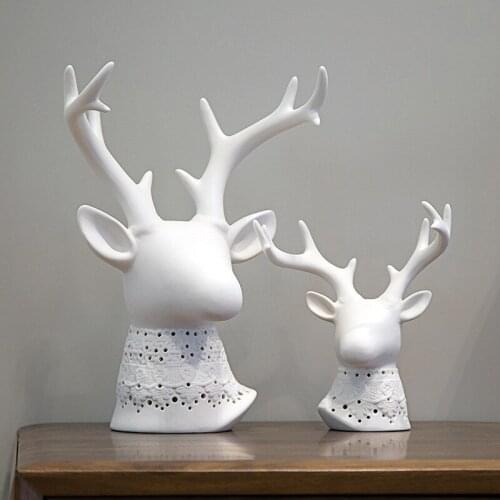 NORDIC HOUSEHOLD WHITE WITH LAMP DEER HEAD CERAMIC ANIMAL LIVING ROOM HOME DECORATION CERAMIC CRAFTS